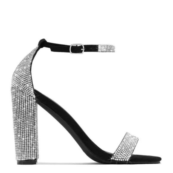 Black Embellished block heels 10M - Picture 2 of 3